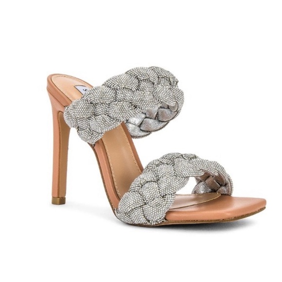 ♦️SOLD♦️STEVE MADDEN Kelley Silver Rhinestone Crystal Braided Beige Heels Sandal - Picture 16 of 16